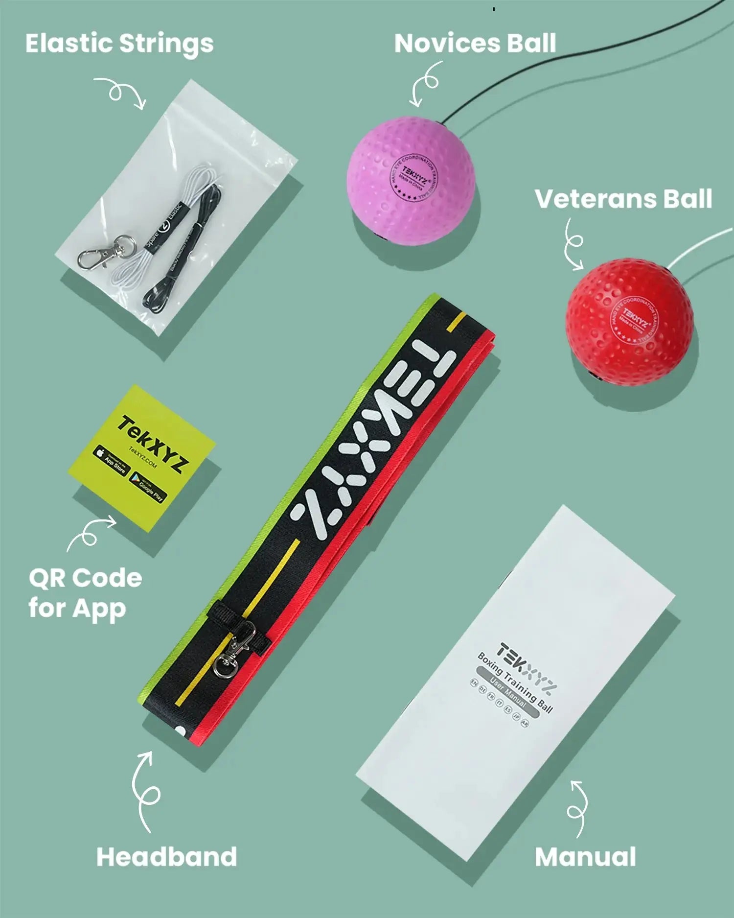 TekXYZ Boxing Reflex Ball in Woman 2-Ball Set - Flatlay View