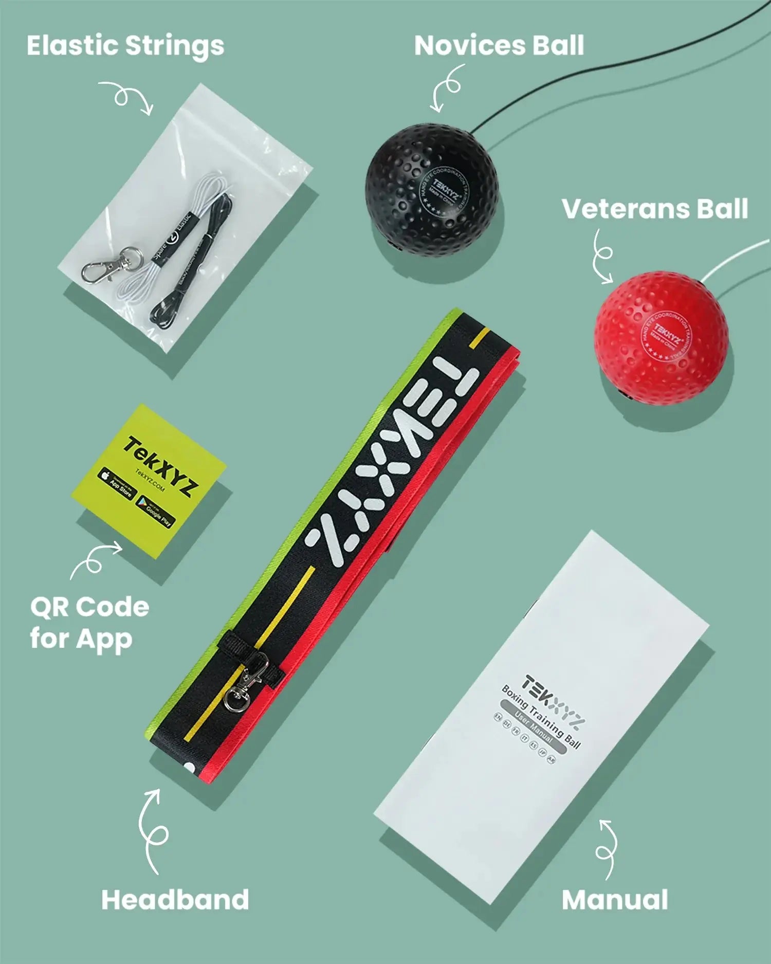 TekXYZ Boxing Reflex Ball in Man 2-Ball Set - Flatlay View