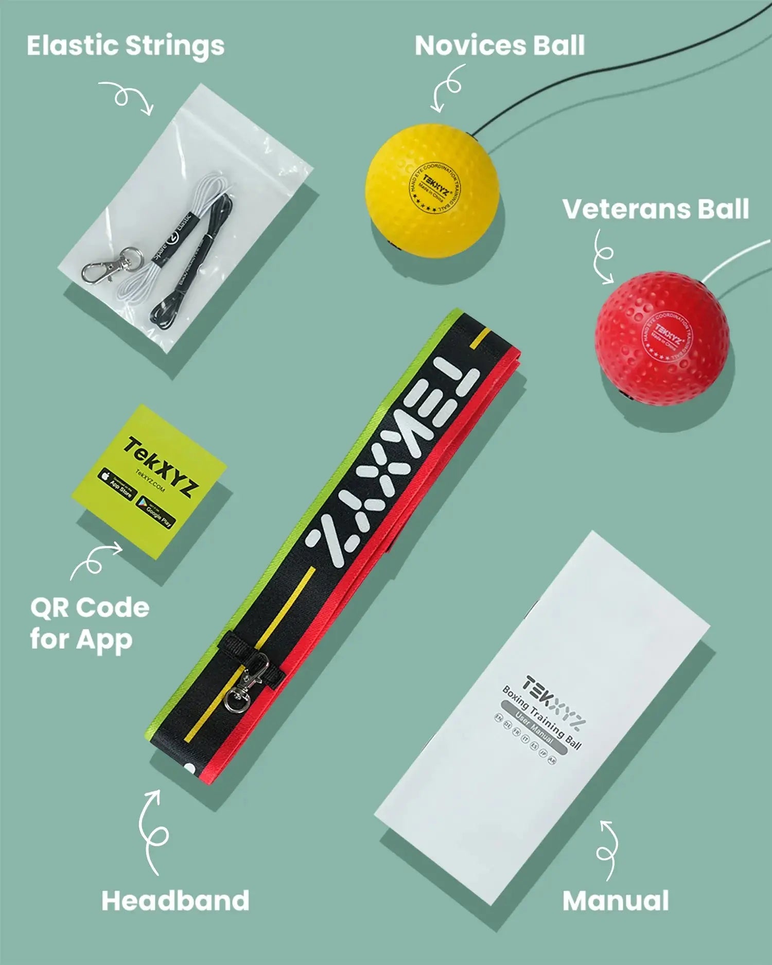 TekXYZ Boxing Reflex Ball in Kid 2-Ball Set - Flatlay View