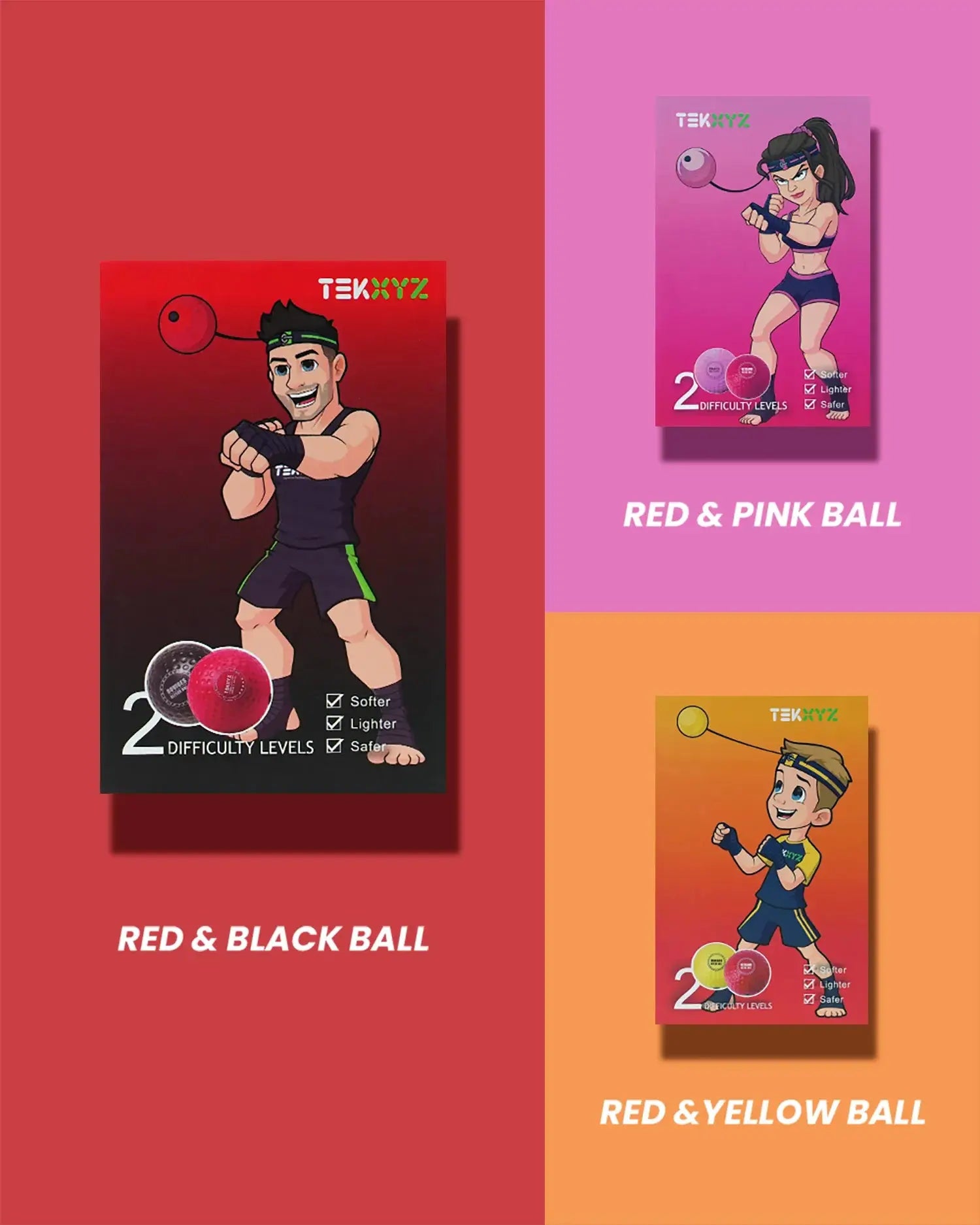 TekXYZ Boxing Reflex Ball in 3-Style - Front View