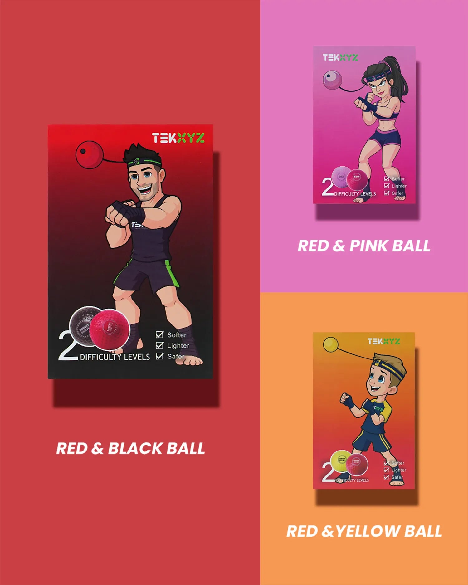 TekXYZ Boxing Reflex Ball in 3-Style - Front View