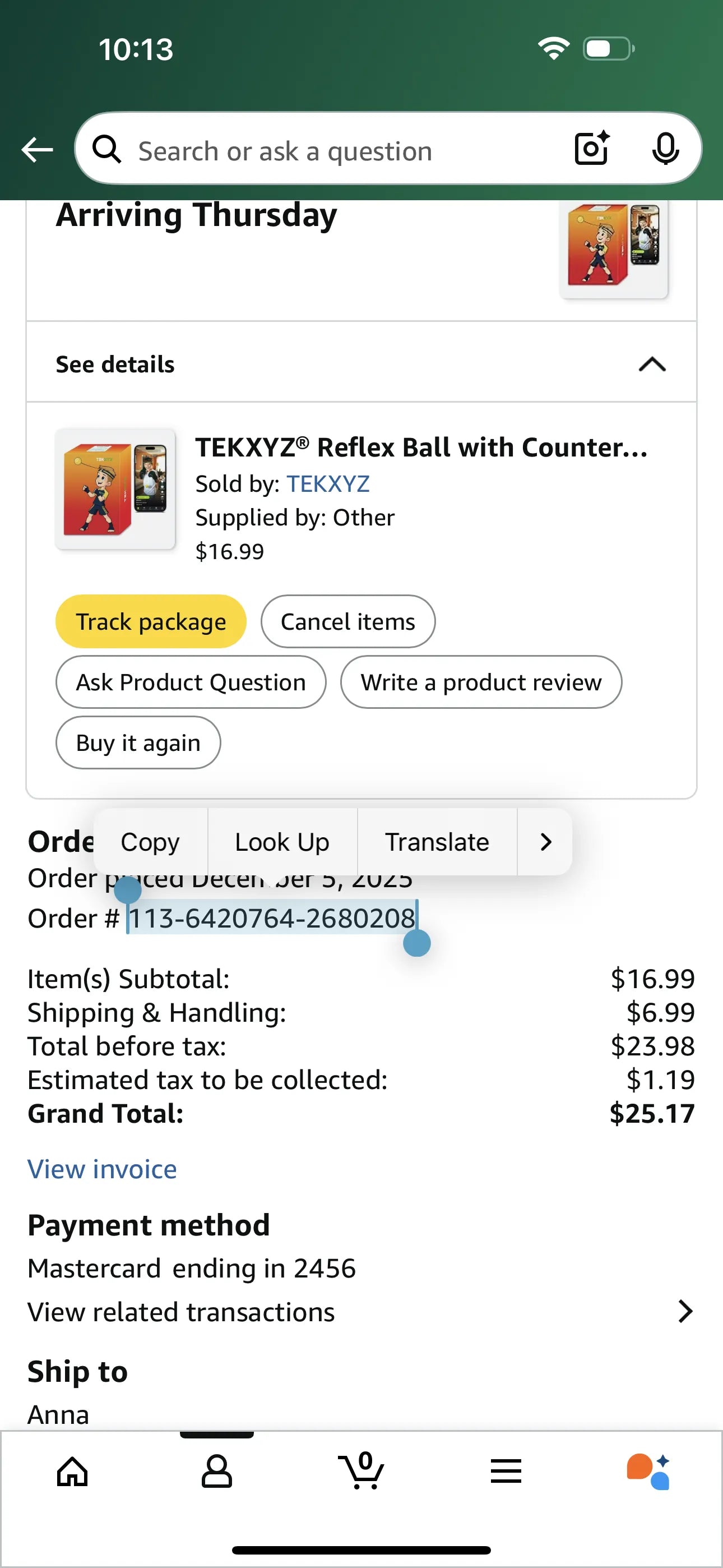 AMZ Order Screenshot